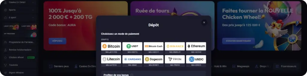 SpinAura Casino Dépôts