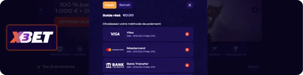X3Bet Casino Dépôts